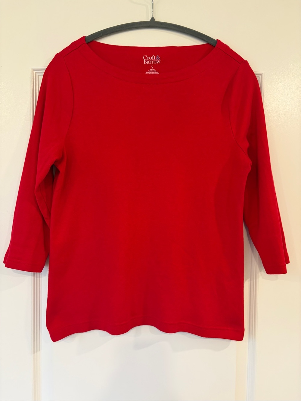 EUC Croft & Barrow Red 3/4 Sleeve Cotton Top Size Small